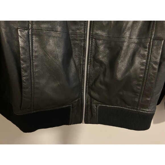 Roaman's Black Leather Bomber Jacket Full Zip Pocket Lined Size 28W - Picture 6 of 7